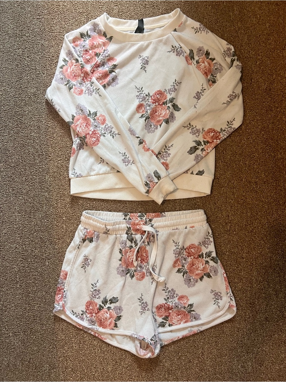 Alya Cream Floral Lounge Set with Pink Rose Print